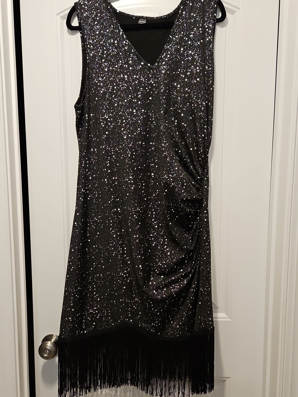 SHEIN Curve Black Silver Splatter Fringe Flapper Dress 20s